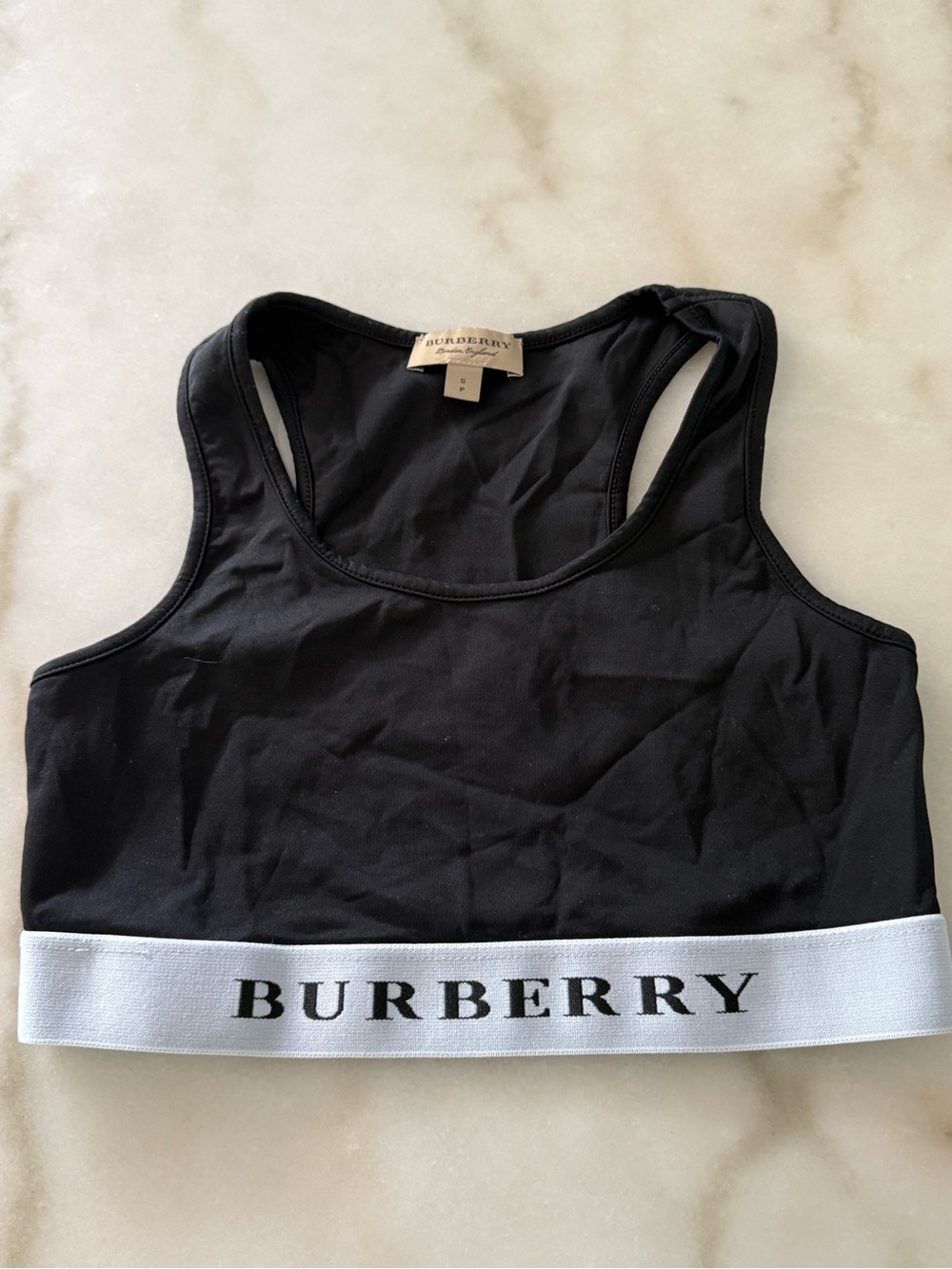 Burberry Black Sports Bra with White Logo Band